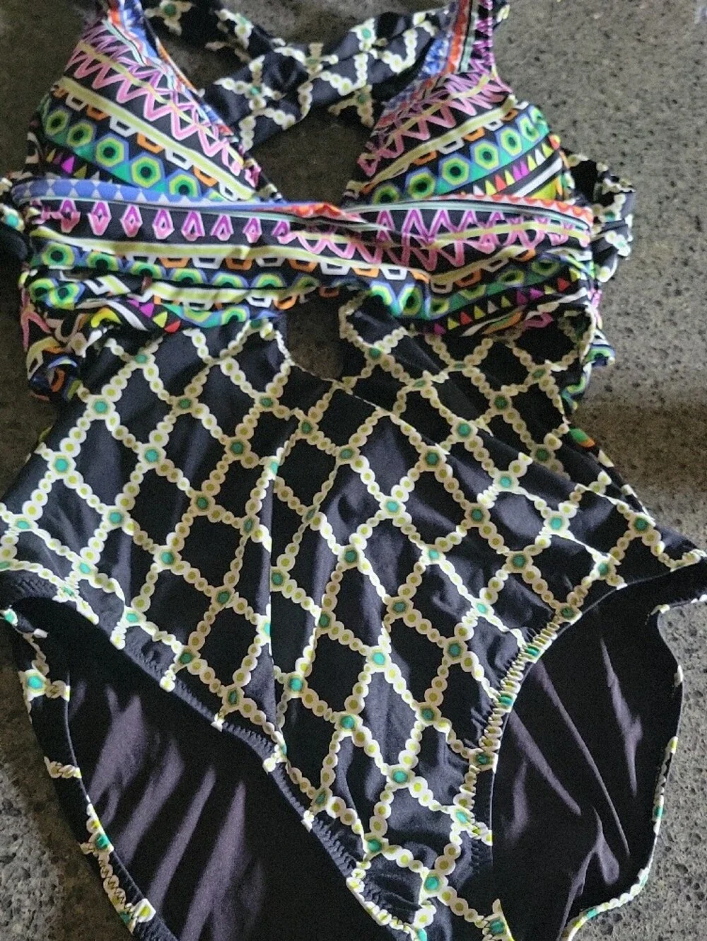 Trina Turk Black Multi-Color Patterned One-Piece Swimsuit - Picture 10 of 11
